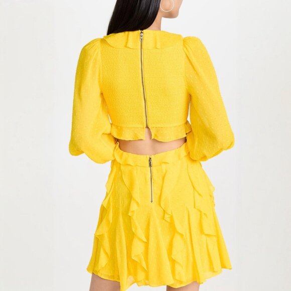 Alice + Olivia Mitzi Combo Cutout Godet Mini Dress Sunbeam - Picture 12 of 12